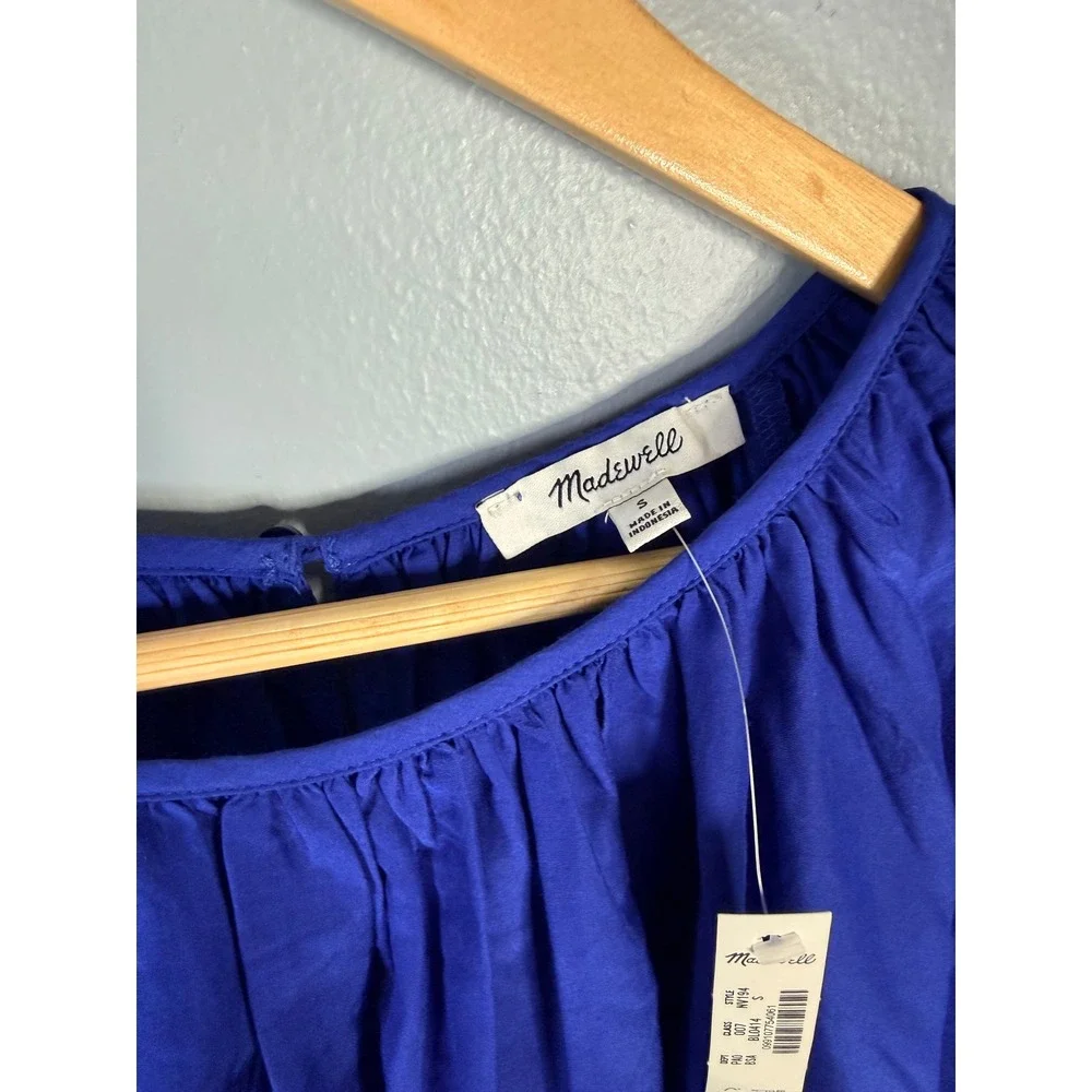 Madewell‎ Shirred Puff-Sleeve Top in Cotton-Silk Voile Bright Sapphire Small NWT